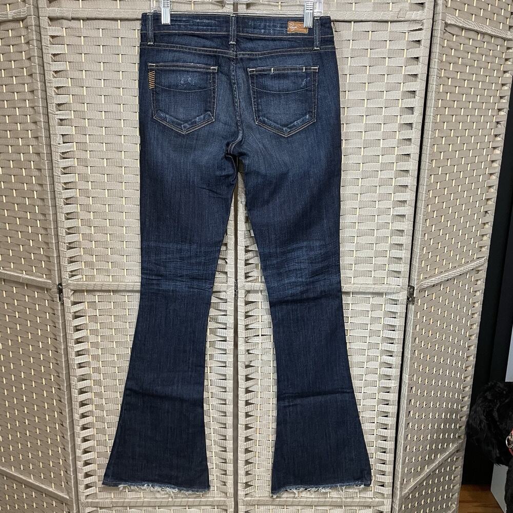 Paige Lou Lou Flare Mid-Rise Jeans Women Size 27 Blue Medium Wash Distress Denim - Picture 2 of 10